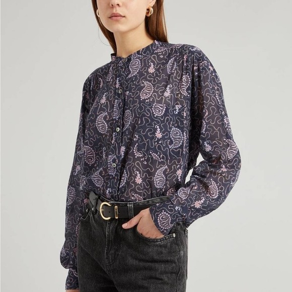 Isabel Marant etoile Mexika Paisley Shirt blue cotton top blouse long sleeve - Picture 3 of 13